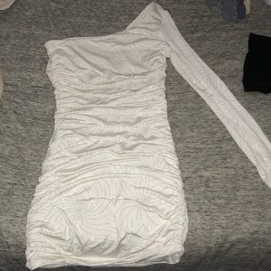 Off the shoulder white with silver sparkles dress